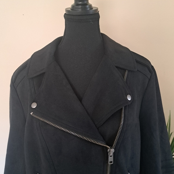 Philosophy Republic Clothing Black Moto Jacket Ladies Size Large Knit Faux Suede - Picture 9 of 12
